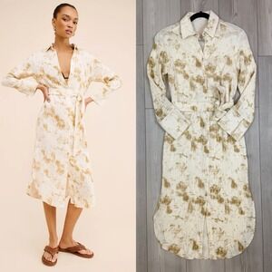 Anthropologie - Little Lies Crinkle Dye Tie Waist Shirt Midi Dress‎ Size Small